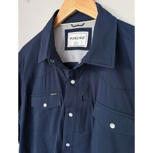 Poncho Mens XL Regular Fit Short Sleeve Pearl Snap Front Western Shirt Navy Blue